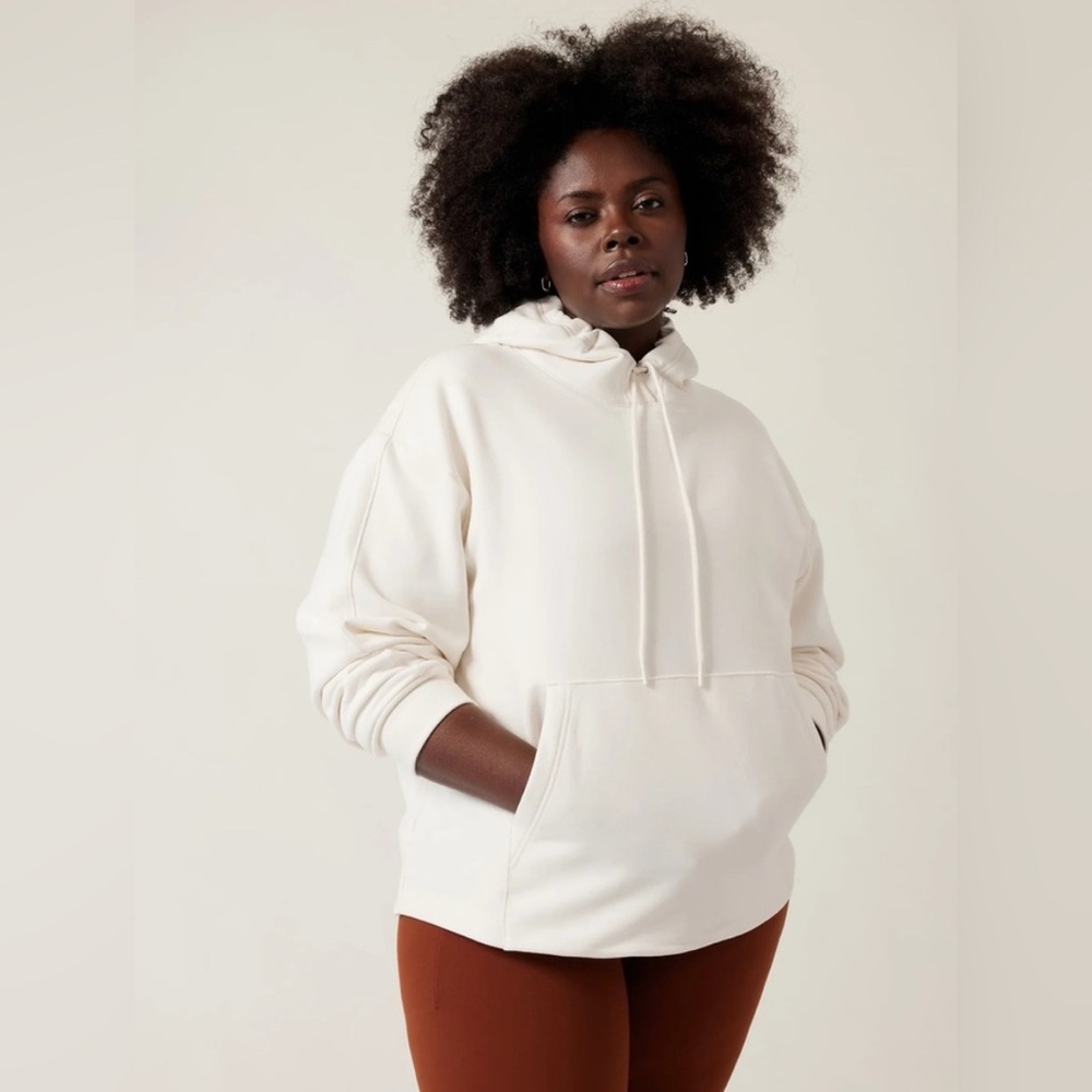 Athleta Retroplush II Cream Hoodie with Drawstring Size 3X